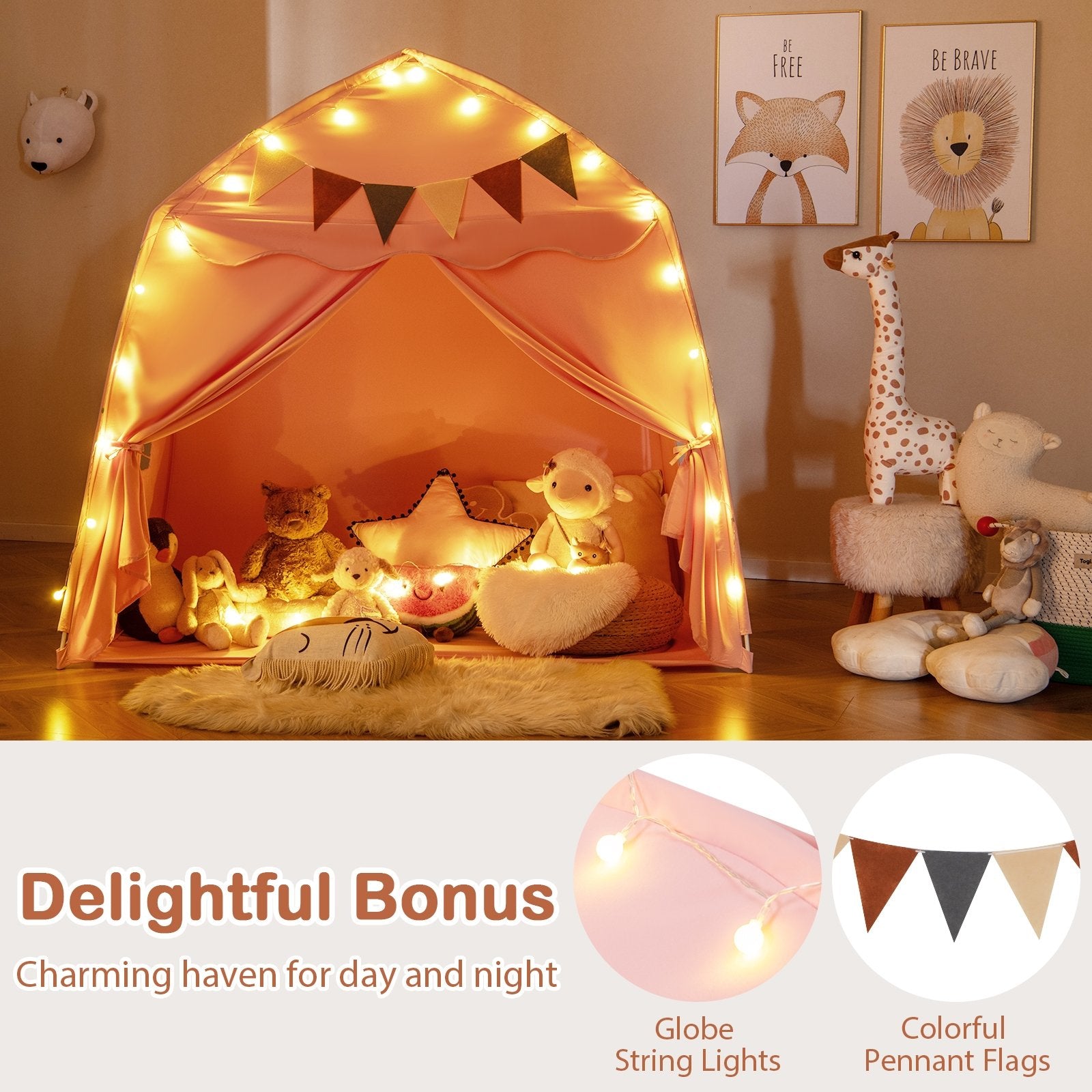 Kids Play Tent Bed Tent with String Lights Extra Large Playhouse Tent, Pink Play Tents & Playhouse at Gallery Canada