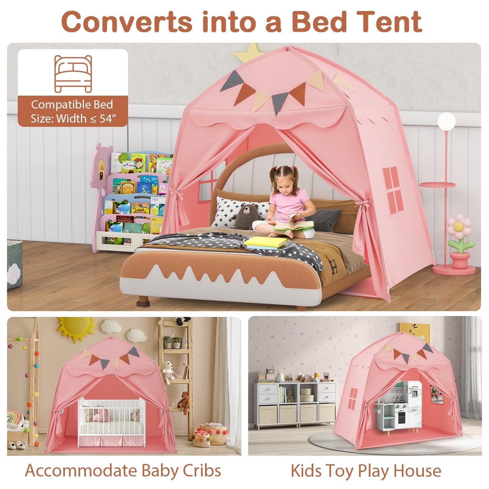 Kids Play Tent Bed Tent with String Lights Extra Large Playhouse Tent, Pink Play Tents & Playhouse at Gallery Canada