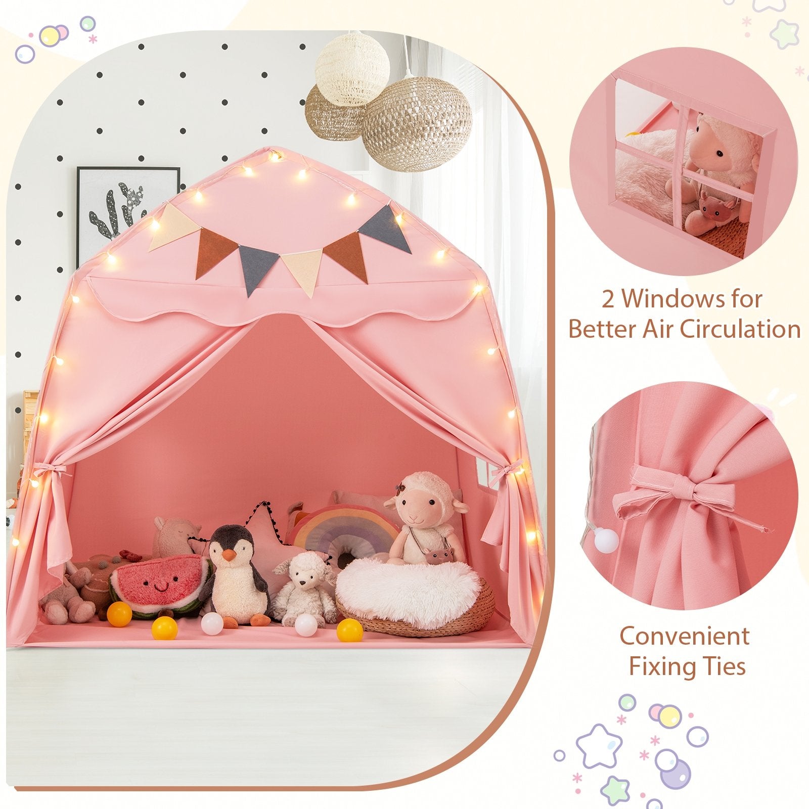 Kids Play Tent Bed Tent with String Lights Extra Large Playhouse Tent, Pink Play Tents & Playhouse at Gallery Canada