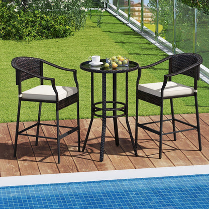 3-Piece Patio Rattan Bar Set with Tempered Glass Top for Backyard Poolside, Brown Patio Bar Furniture at Gallery Canada