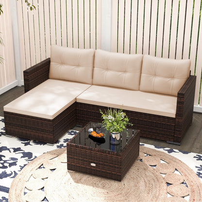 2-Piece Outdoor Wicker Furniture Set with Tempered Glass Coffee Table and Soft Cushions, Beige Outdoor Sectionals at Gallery Canada