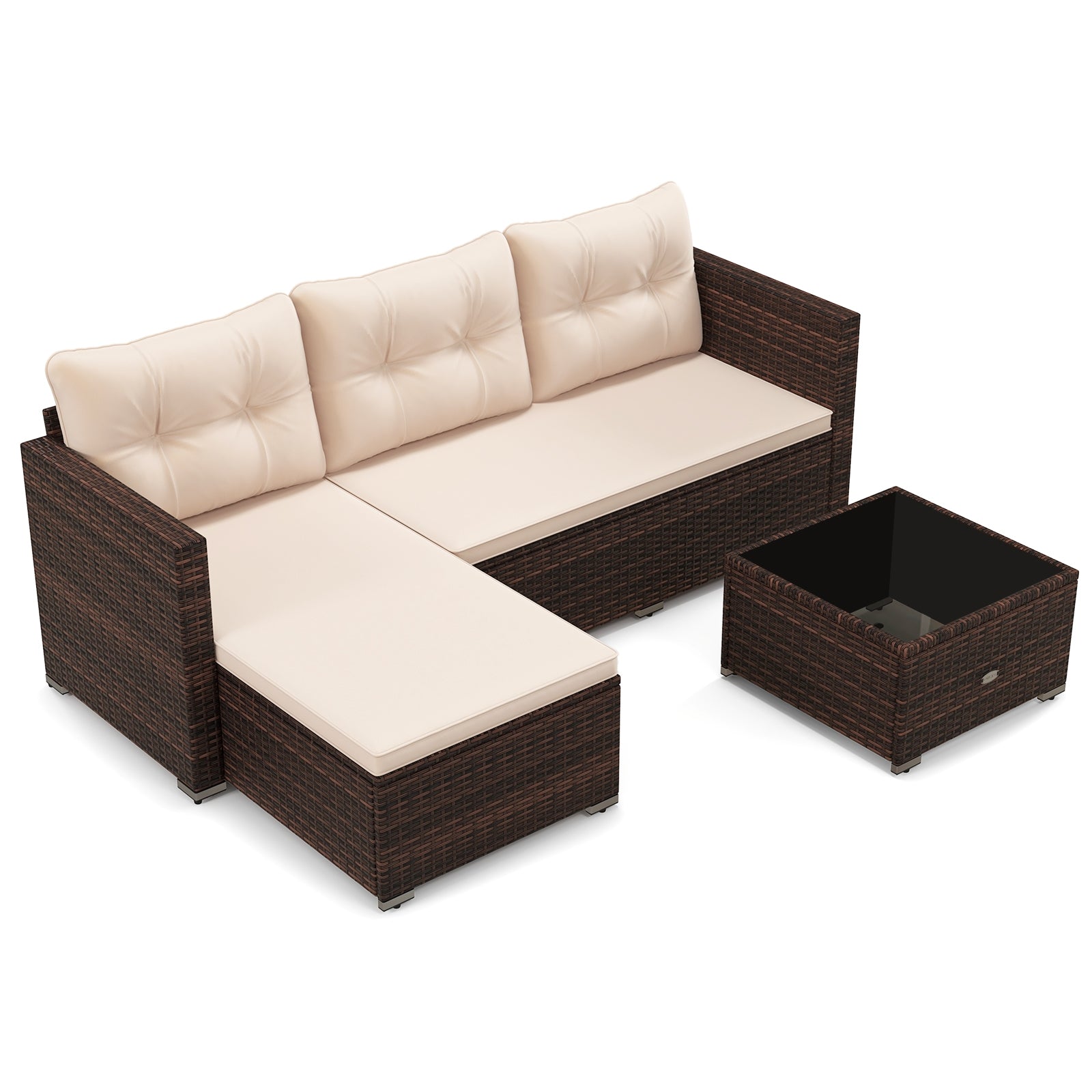 2-Piece Outdoor Wicker Furniture Set with Tempered Glass Coffee Table and Soft Cushions, Beige Outdoor Sectionals at Gallery Canada