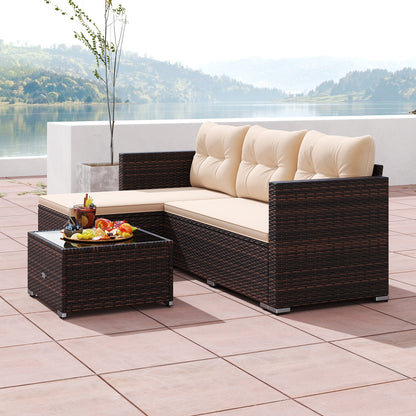 2-Piece Outdoor Wicker Furniture Set with Tempered Glass Coffee Table and Soft Cushions, Beige Outdoor Sectionals at Gallery Canada