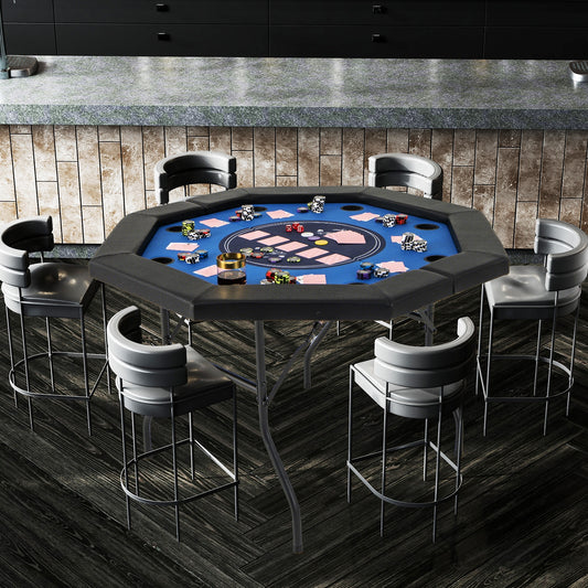 48 Inches Foldable Poker Table with Padded Rails and Cup Holders, Blue Game Room Blue at Gallery Canada