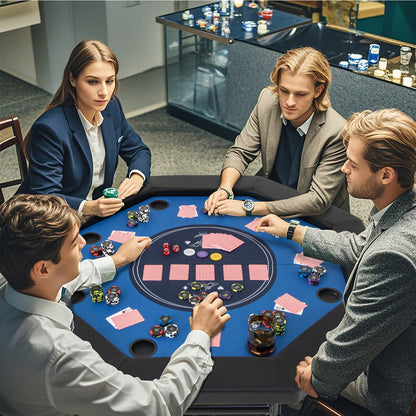 48 Inches Foldable Poker Table with Padded Rails and Cup Holders, Blue Game Room at Gallery Canada