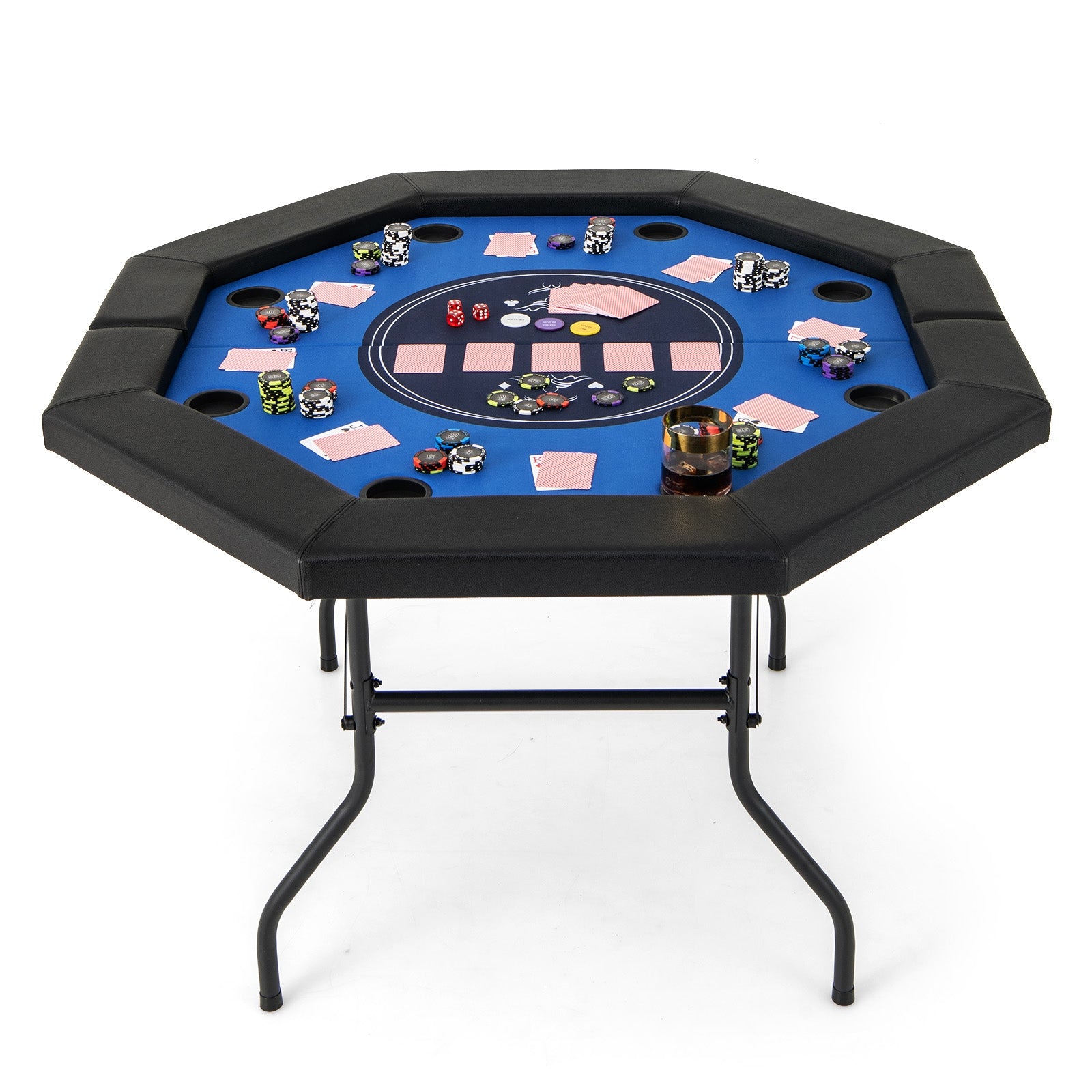 48 Inches Foldable Poker Table with Padded Rails and Cup Holders, Blue Game Room Blue at Gallery Canada