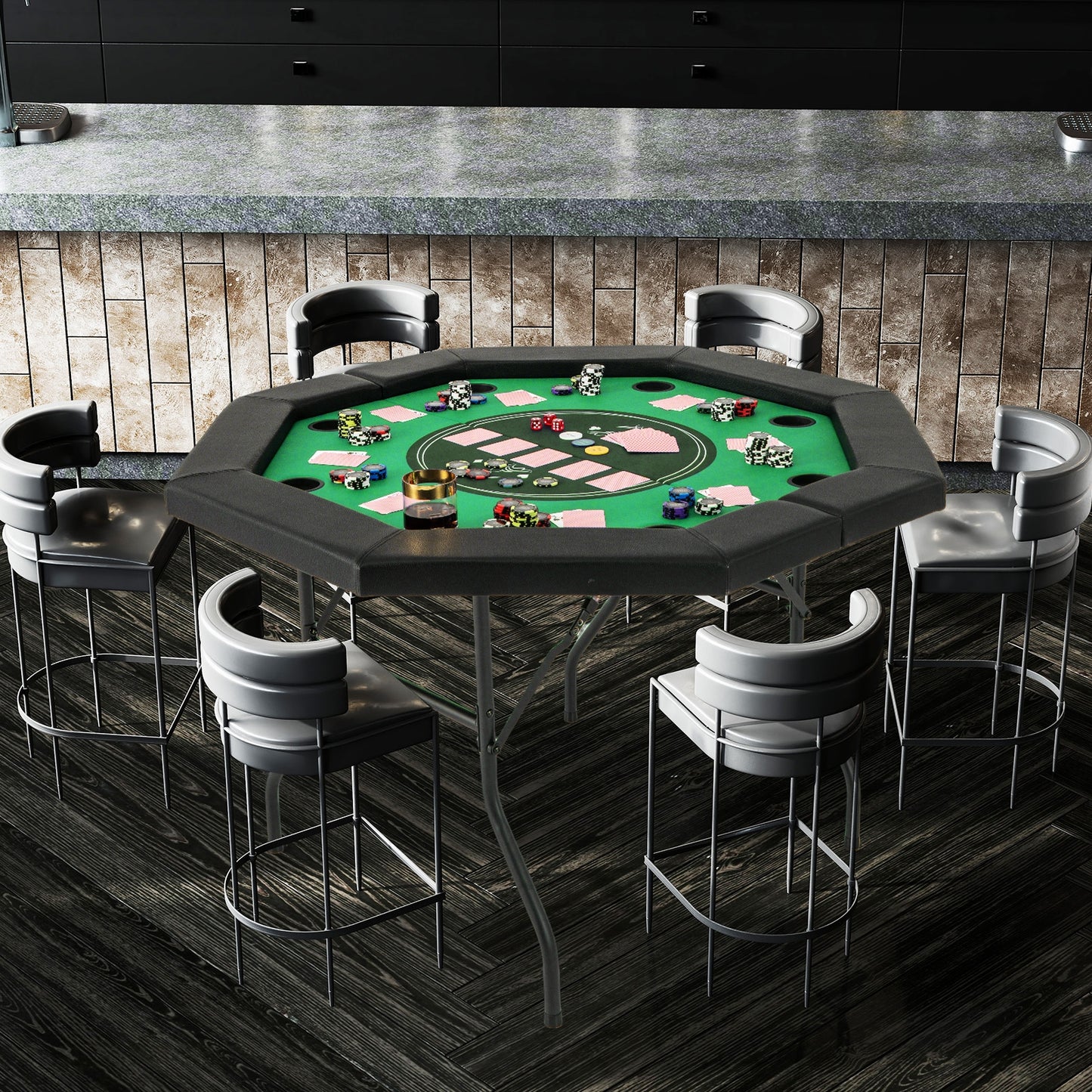 48 Inches Foldable Poker Table with Padded Rails and Cup Holders, Green Game Room at Gallery Canada