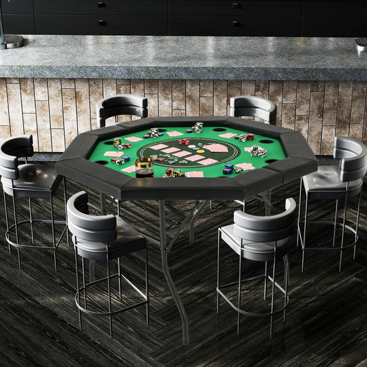 48 Inches Foldable Poker Table with Padded Rails and Cup Holders, Green Game Room Green at Gallery Canada