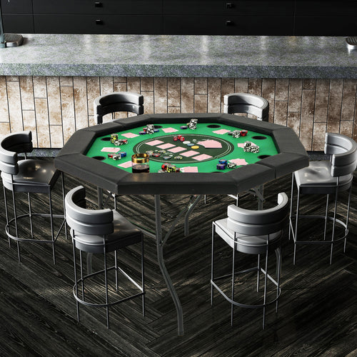 48 Inches Foldable Poker Table with Padded Rails and Cup Holders, Green