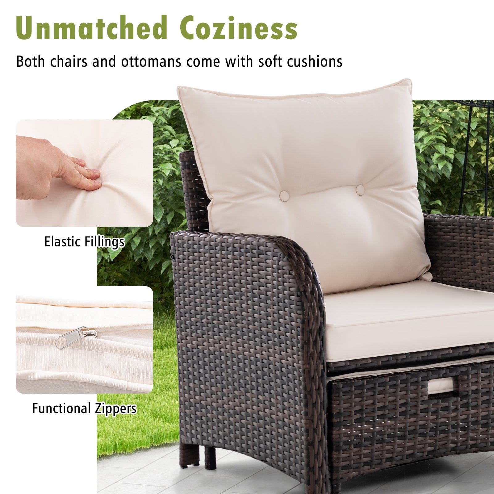 5 Piece Patio Conversation Set Outdoor Rattan Sofa Set with Coffee Table, Beige Patio Conversation Sets   at Gallery Canada