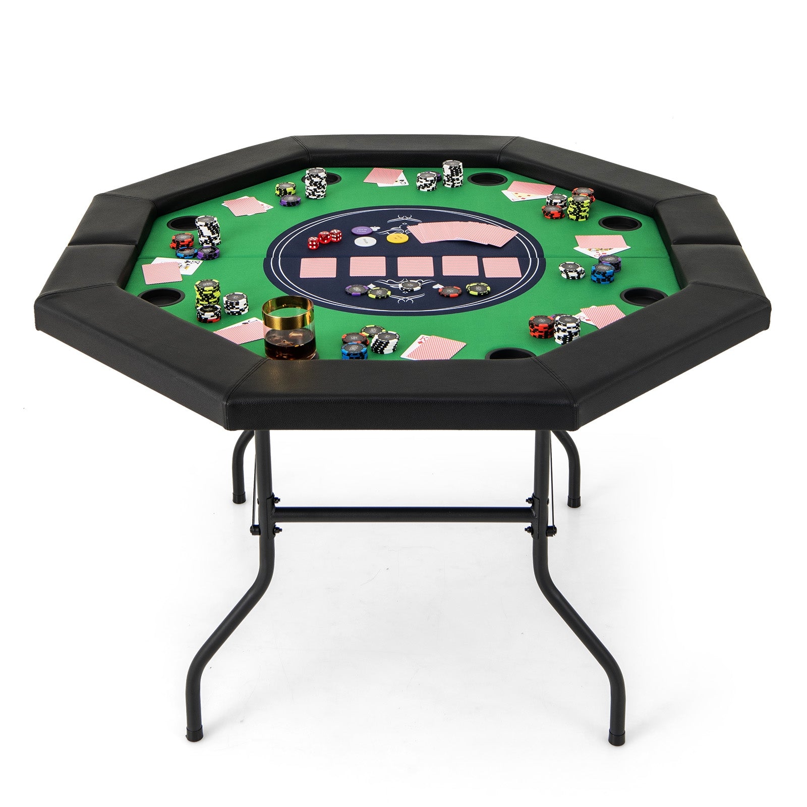 48 Inches Foldable Poker Table with Padded Rails and Cup Holders, Green Game Room Green at Gallery Canada