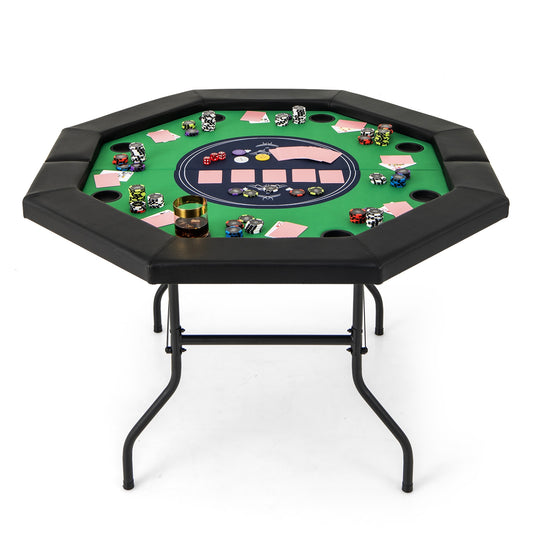 48 Inches Foldable Poker Table with Padded Rails and Cup Holders, Green Game Room Green at Gallery Canada