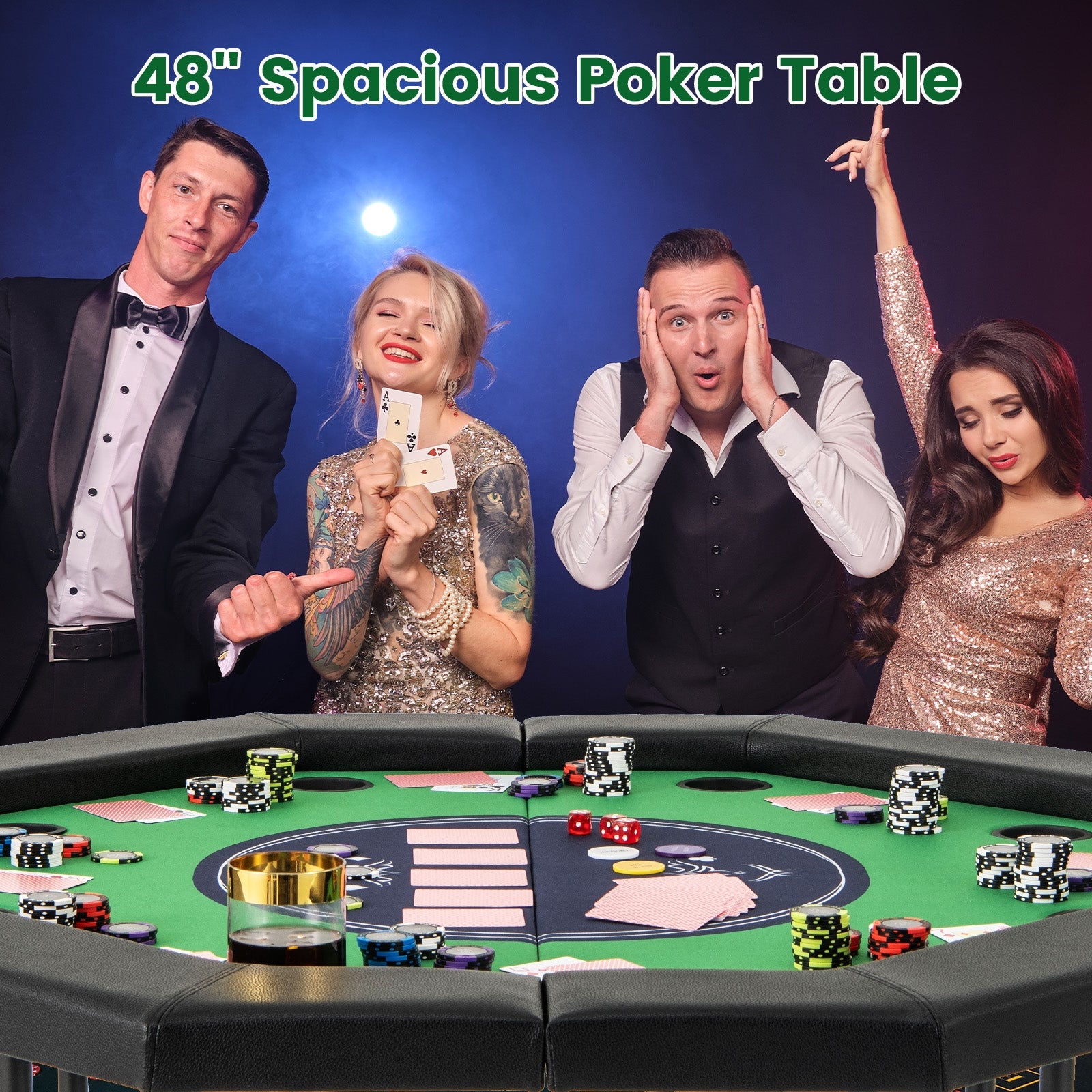 48 Inches Foldable Poker Table with Padded Rails and Cup Holders, Green Game Room at Gallery Canada