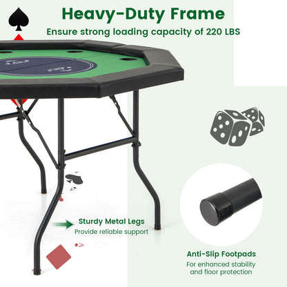 48 Inches Foldable Poker Table with Padded Rails and Cup Holders, Green Game Room at Gallery Canada