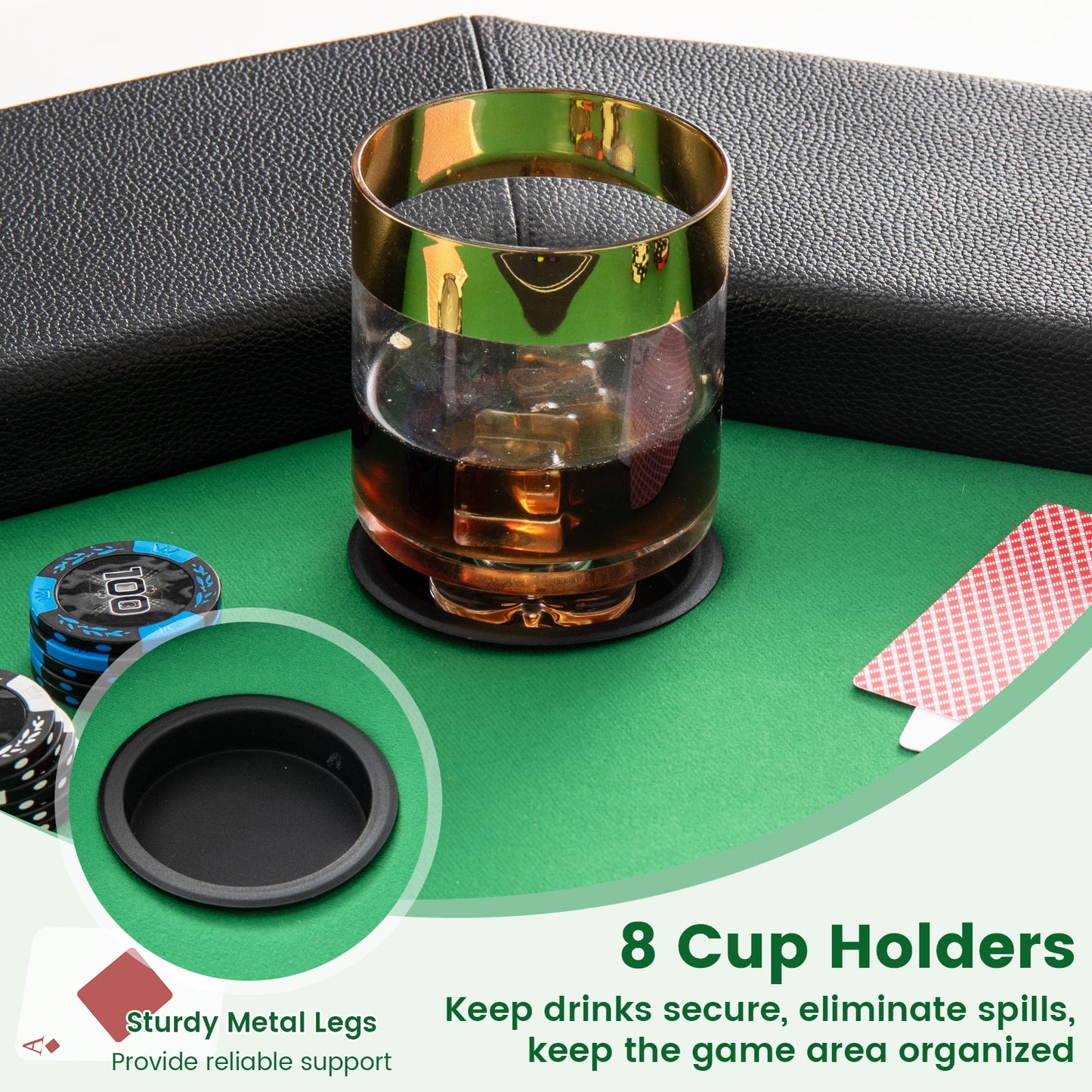 48 Inches Foldable Poker Table with Padded Rails and Cup Holders, Green Game Room at Gallery Canada