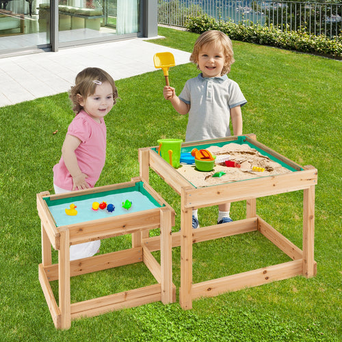 Wooden Sand and Water Tables with Protective Cover for Kids, Natural