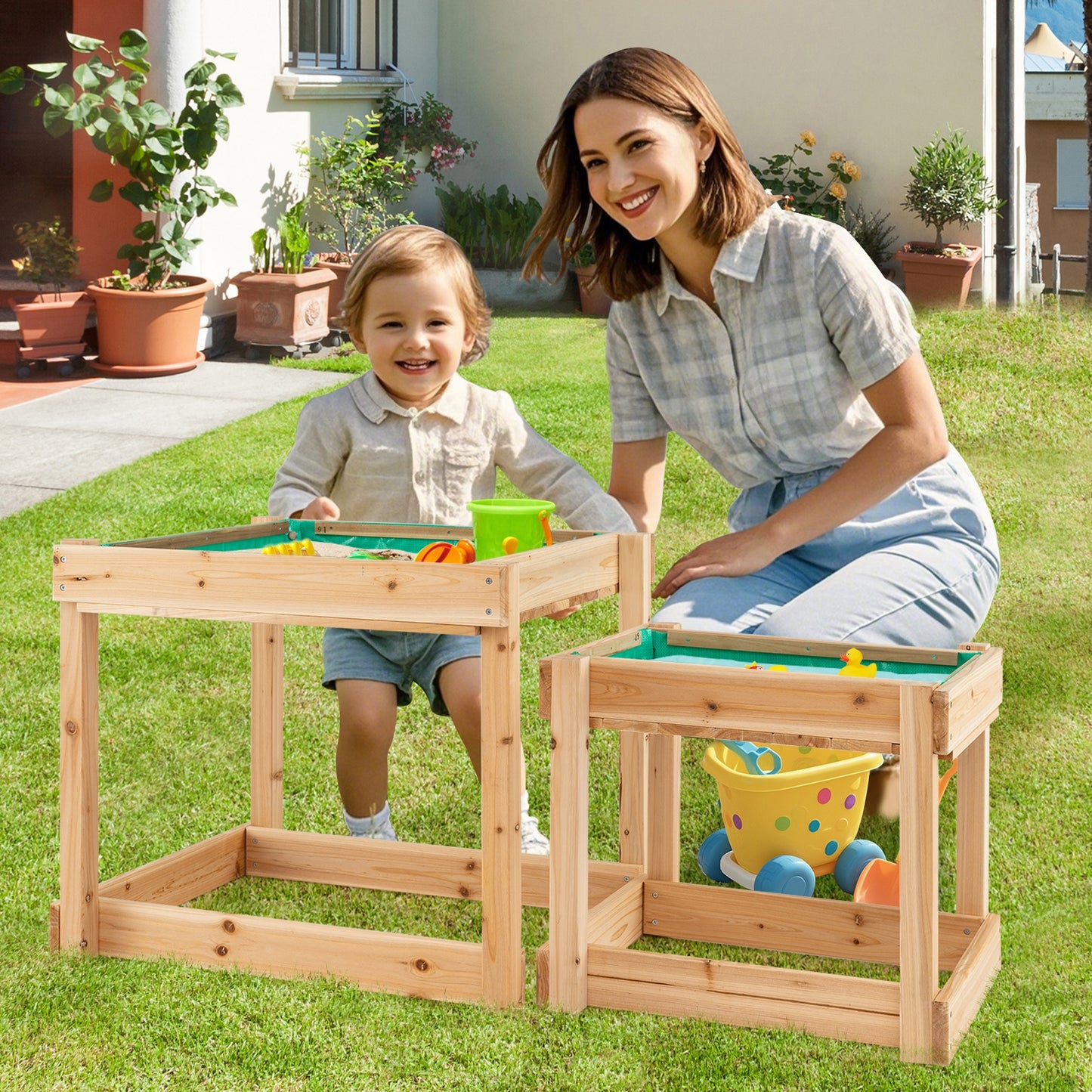 Wooden Sand and Water Tables with Protective Cover for Kids, Natural Sandboxes at Gallery Canada