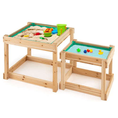 Wooden Sand and Water Tables with Protective Cover for Kids, Natural