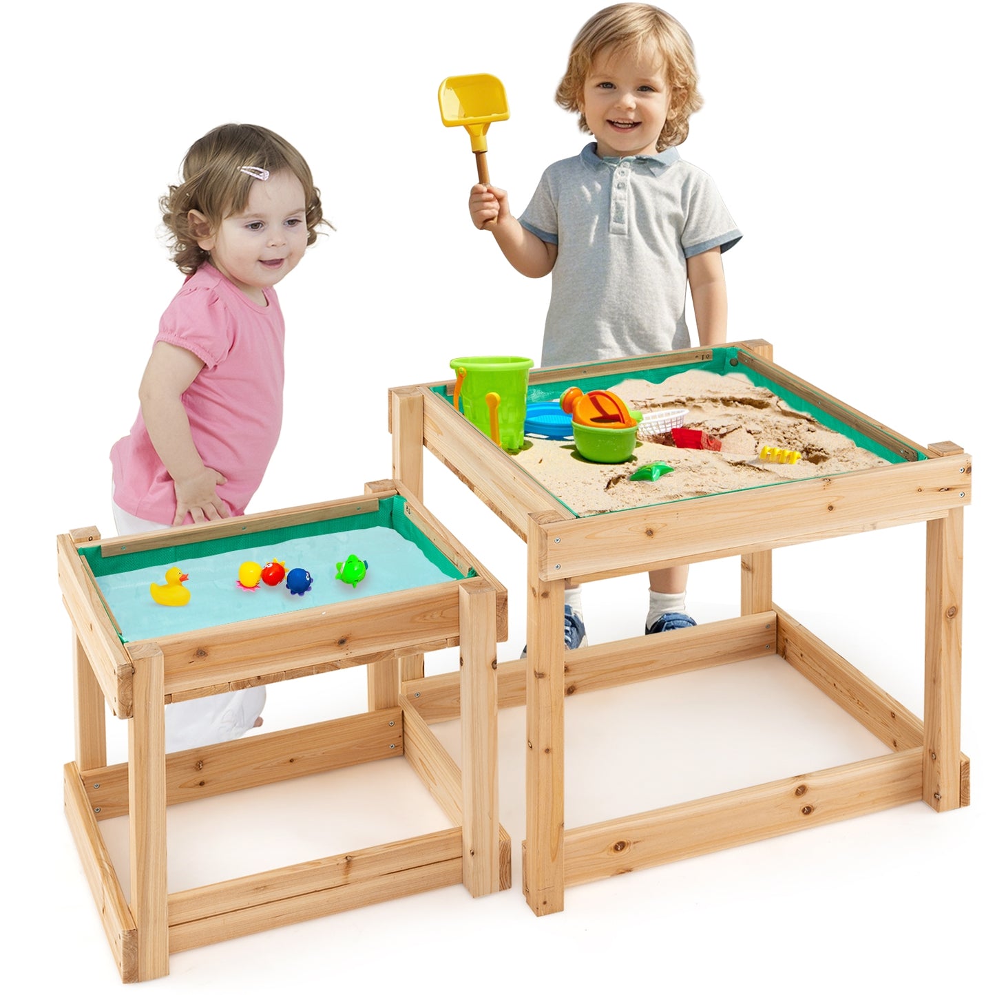 Wooden Sand and Water Tables with Protective Cover for Kids, Natural Sandboxes at Gallery Canada