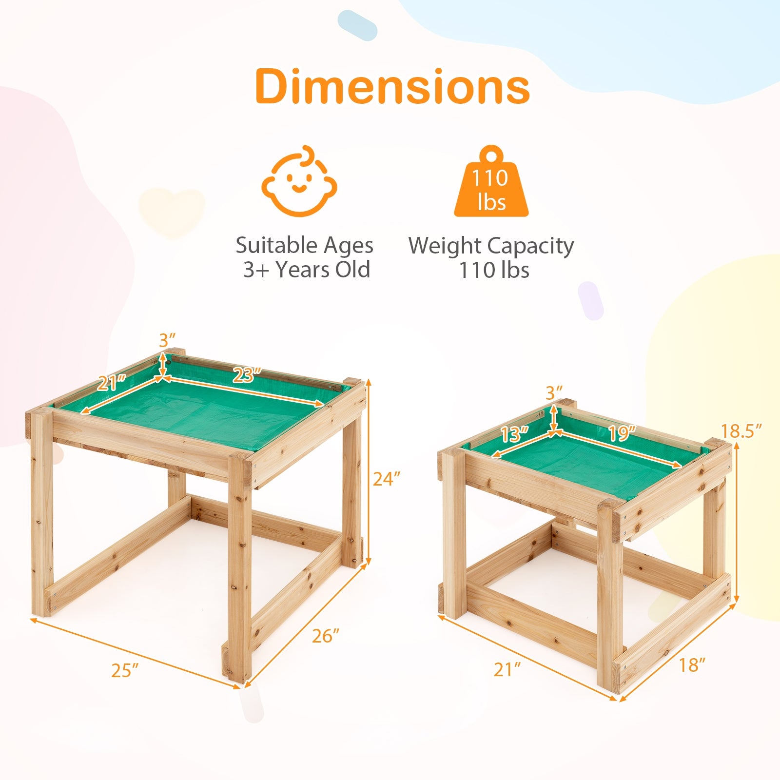 Wooden Sand and Water Tables with Protective Cover for Kids, Natural Sandboxes at Gallery Canada