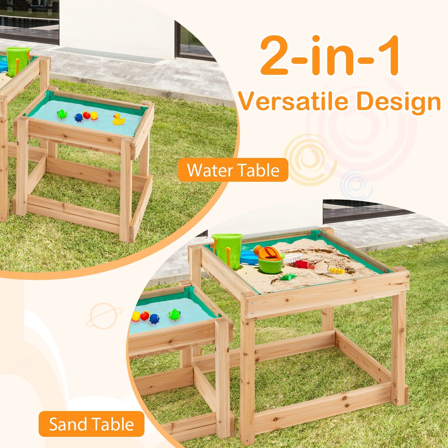 Wooden Sand and Water Tables with Protective Cover for Kids, Natural Sandboxes at Gallery Canada