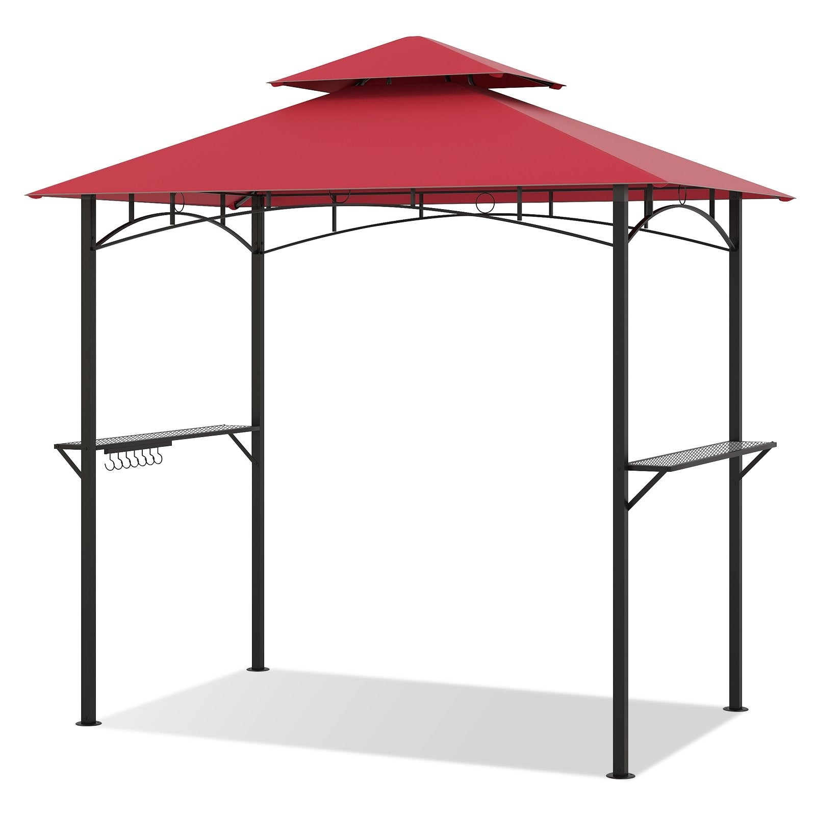 Outdoor Double-Tiered Grill Gazebo Canopy with 2 Shelves and 7 Hooks, Red Gazebos Red at Gallery Canada