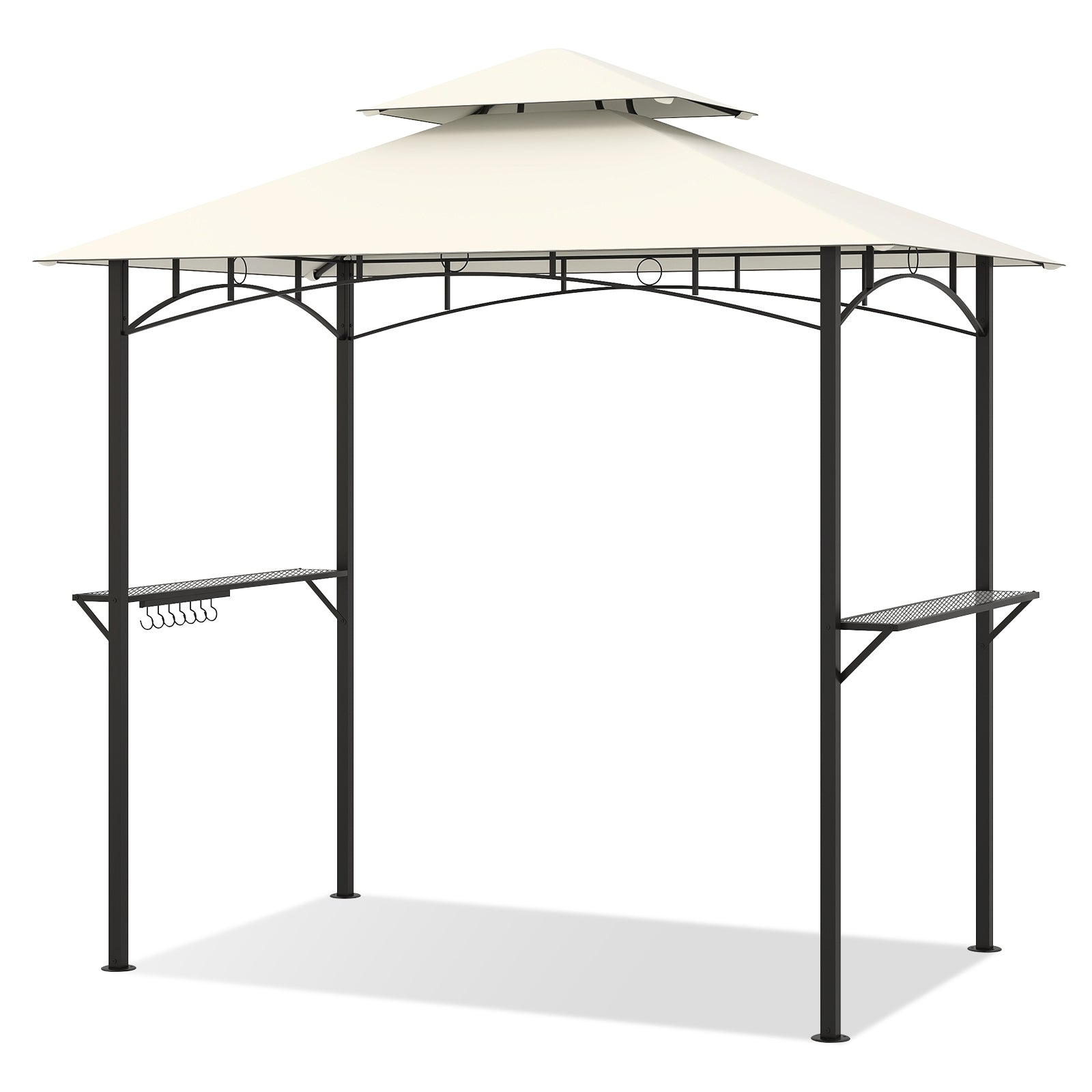 Outdoor Double-Tiered Grill Gazebo Canopy with 2 Shelves and 7 Hooks, Beige Gazebos Beige at Gallery Canada