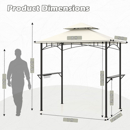 Outdoor Double-Tiered Grill Gazebo Canopy with 2 Shelves and 7 Hooks, Beige Gazebos at Gallery Canada