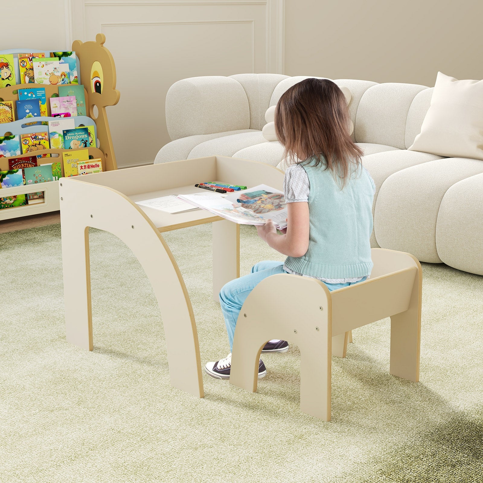 Kids Table and Chair Set with Wide Tabletop and Curved Edges for Kids Room, White Kids Table & Chair Sets at Gallery Canada