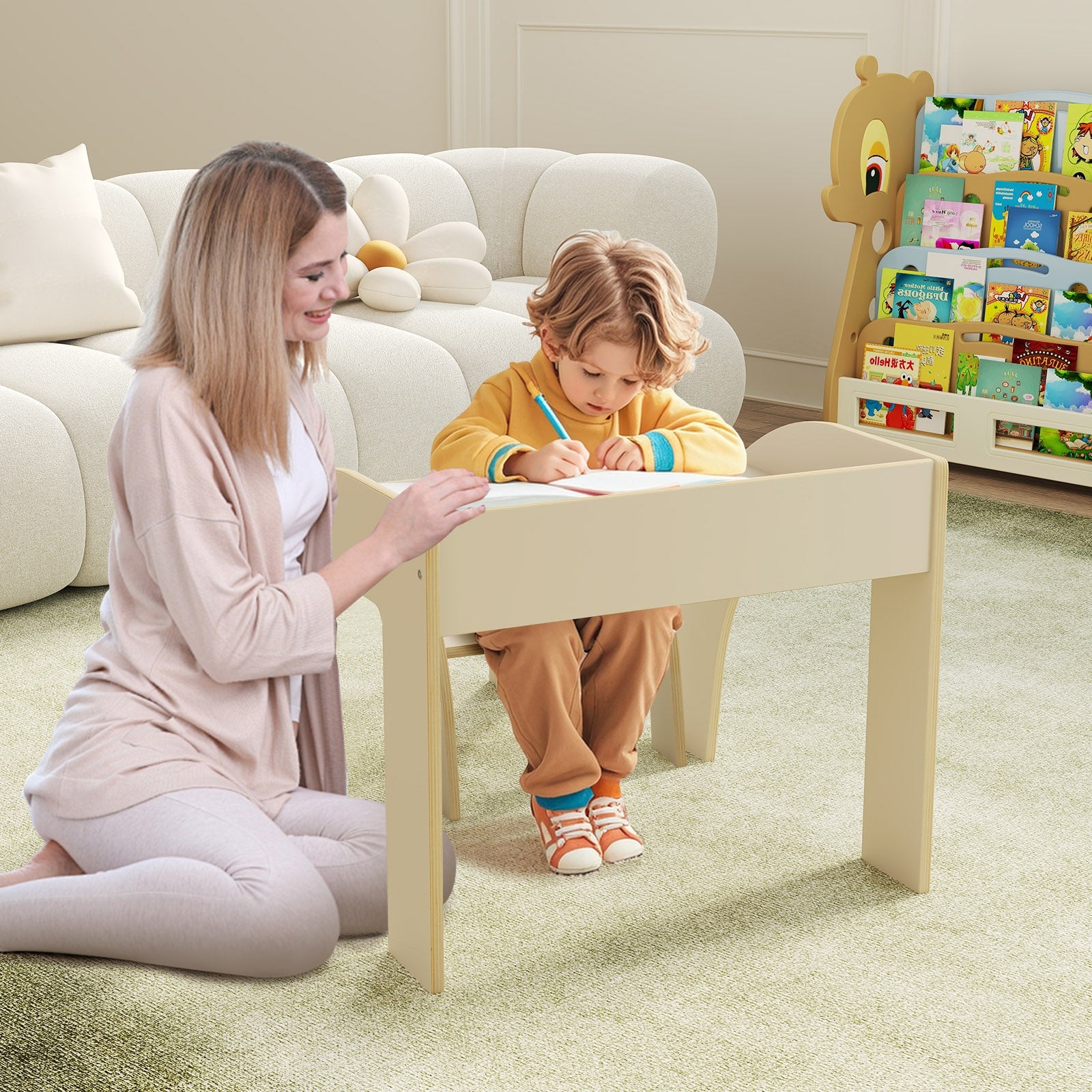 Kids Table and Chair Set with Wide Tabletop and Curved Edges for Kids Room, White Kids Table & Chair Sets at Gallery Canada