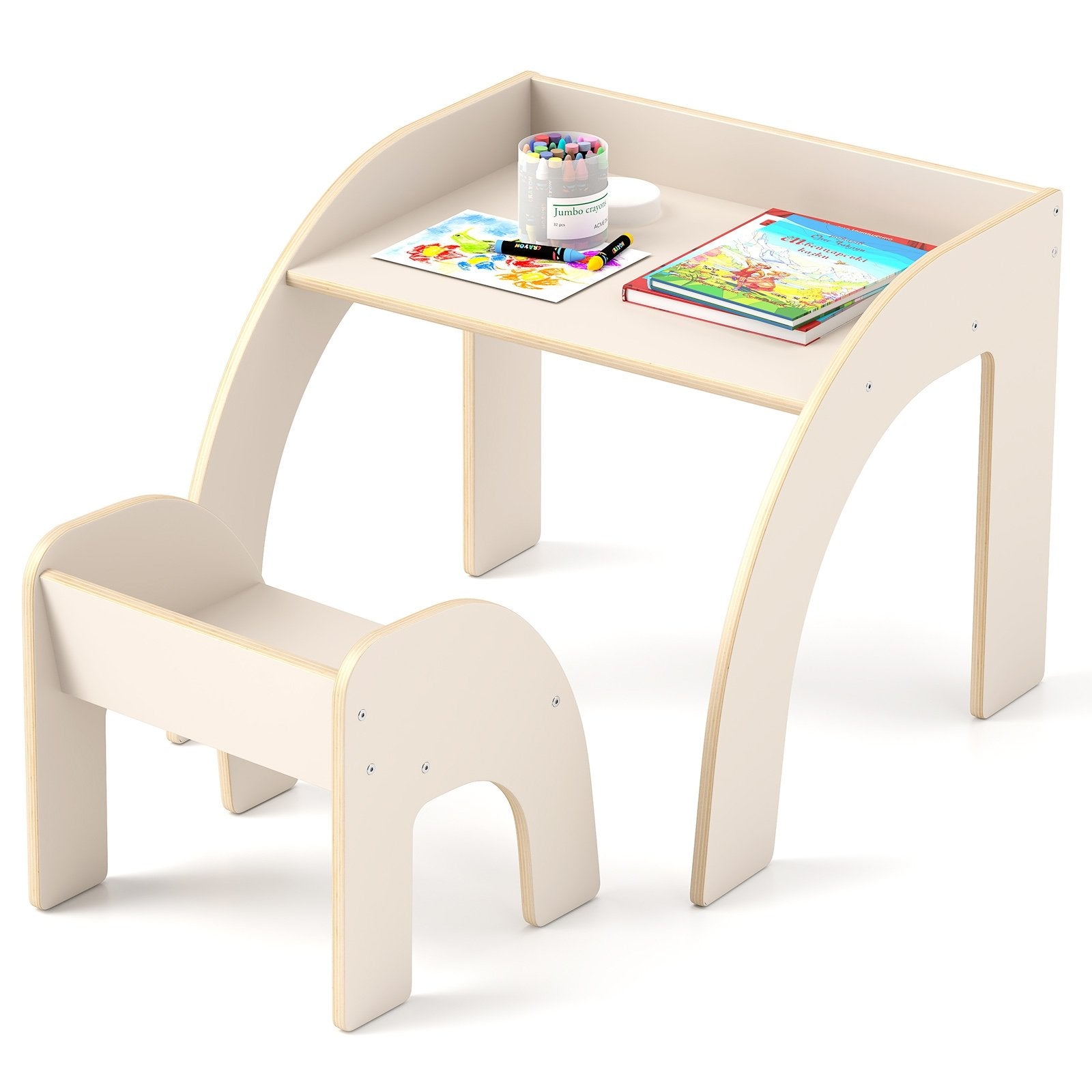 Kids Table and Chair Set with Wide Tabletop and Curved Edges for Kids Room, White Kids Table & Chair Sets White at Gallery Canada
