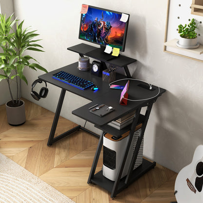 L Shaped Gaming Desk with Outlets and USB Ports, Black Computer Desks   at Gallery Canada