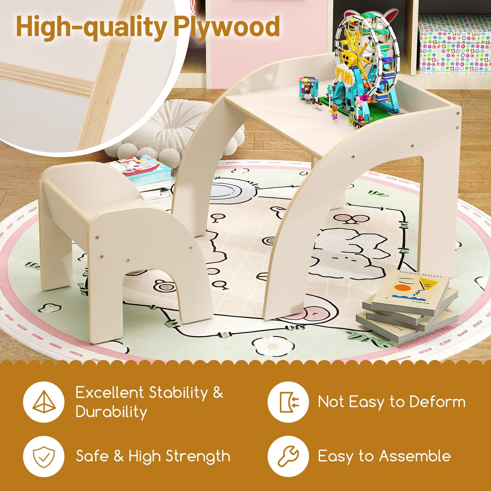 Kids Table and Chair Set with Wide Tabletop and Curved Edges for Kids Room, White Kids Table & Chair Sets at Gallery Canada
