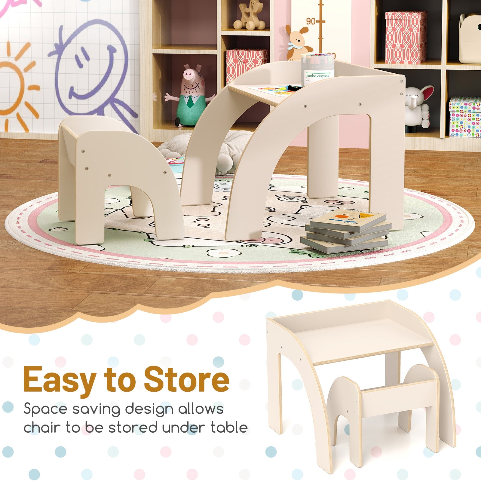 Kids Table and Chair Set with Wide Tabletop and Curved Edges for Kids Room, White Kids Table & Chair Sets at Gallery Canada