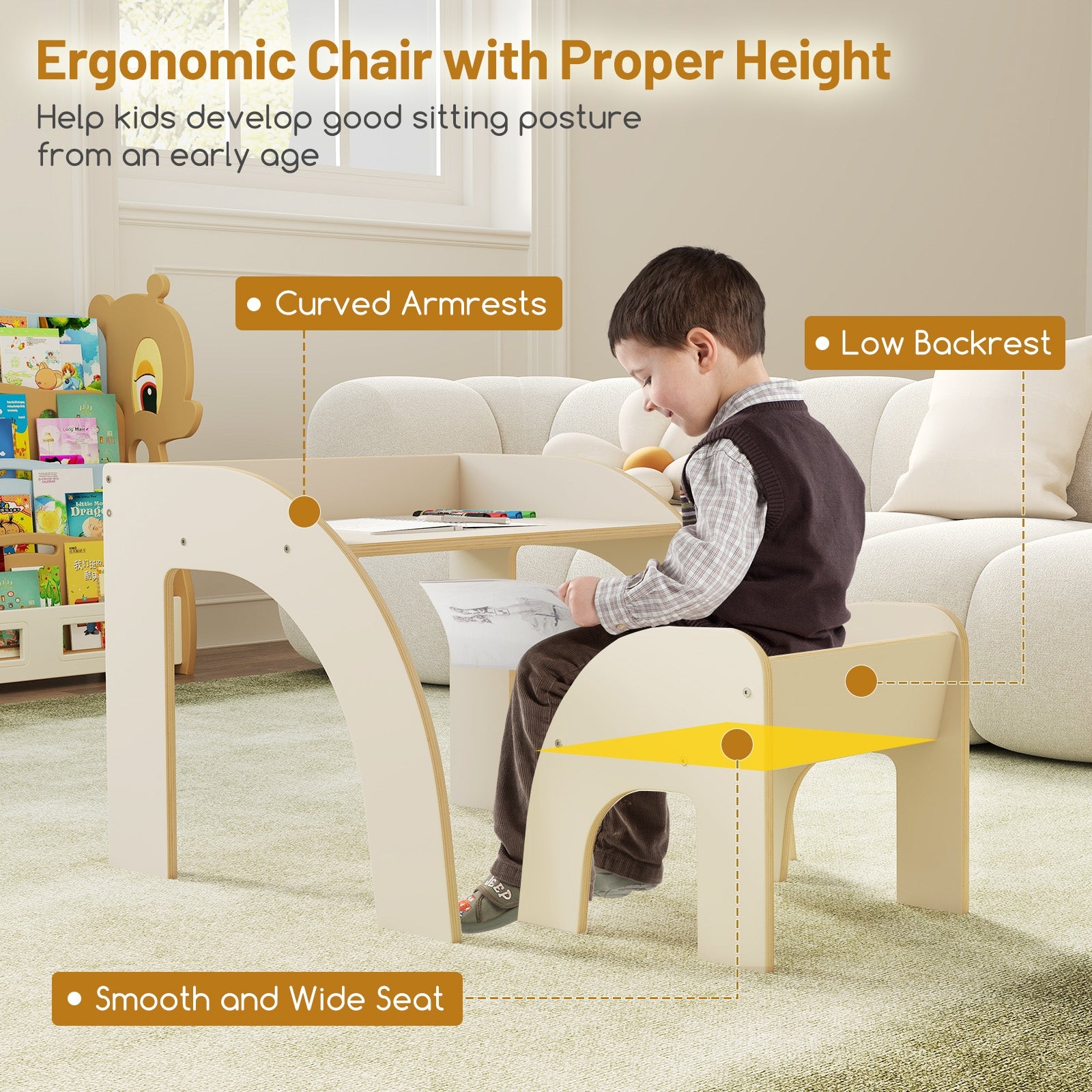 Kids Table and Chair Set with Wide Tabletop and Curved Edges for Kids Room, White Kids Table & Chair Sets at Gallery Canada