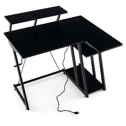 L Shaped Gaming Desk with Outlets and USB Ports, Black Computer Desks   at Gallery Canada