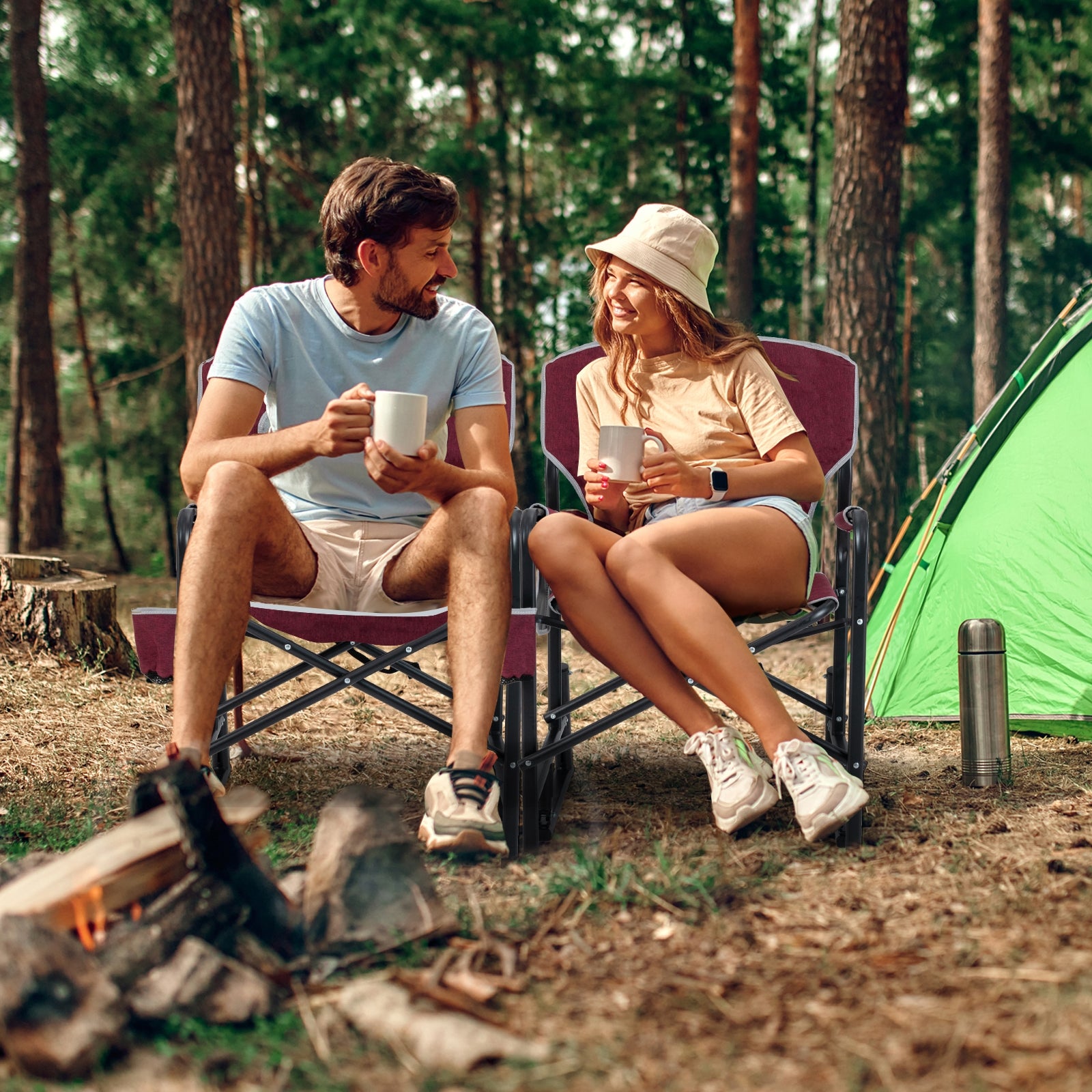 Outdoor Rocker Camping Chair with Dual Springs and Padded Back, Red Camping Furniture at Gallery Canada