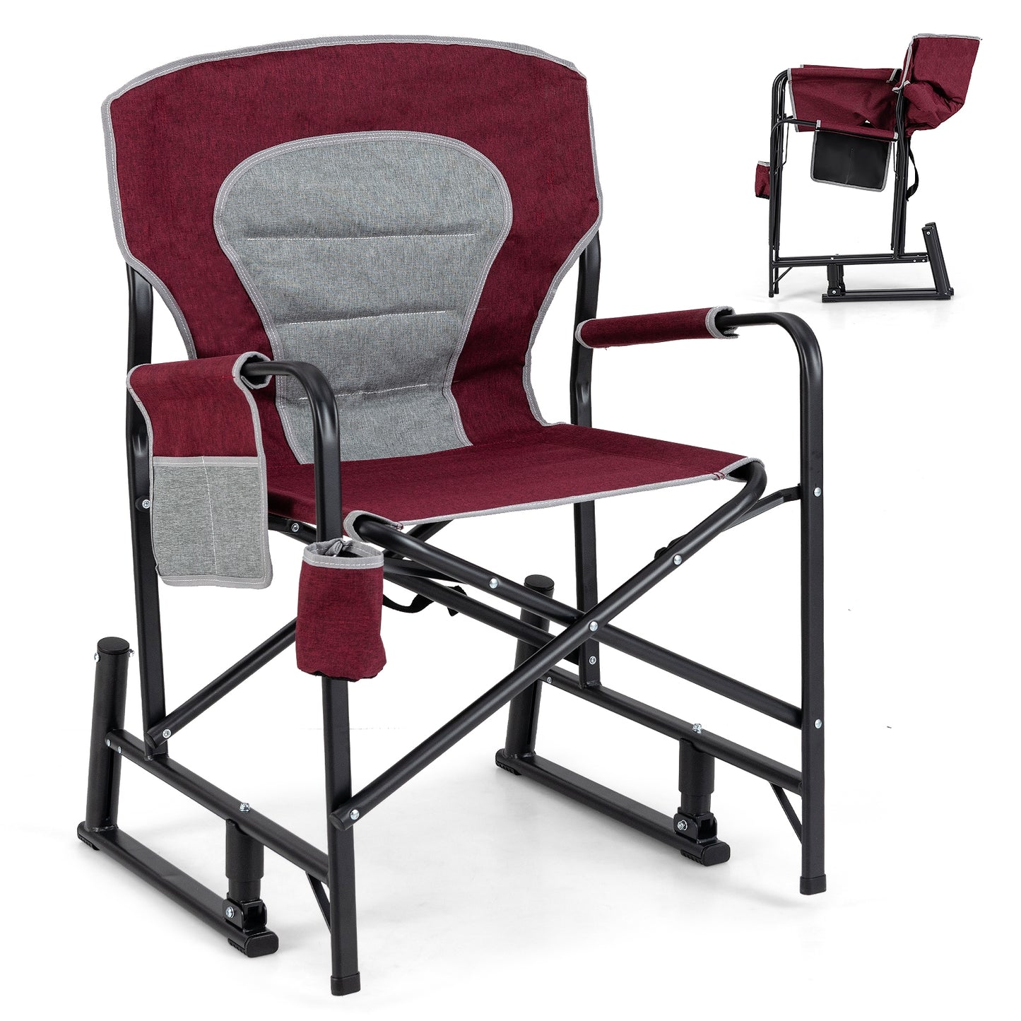 Outdoor Rocker Camping Chair with Dual Springs and Padded Back, Red Camping Furniture at Gallery Canada