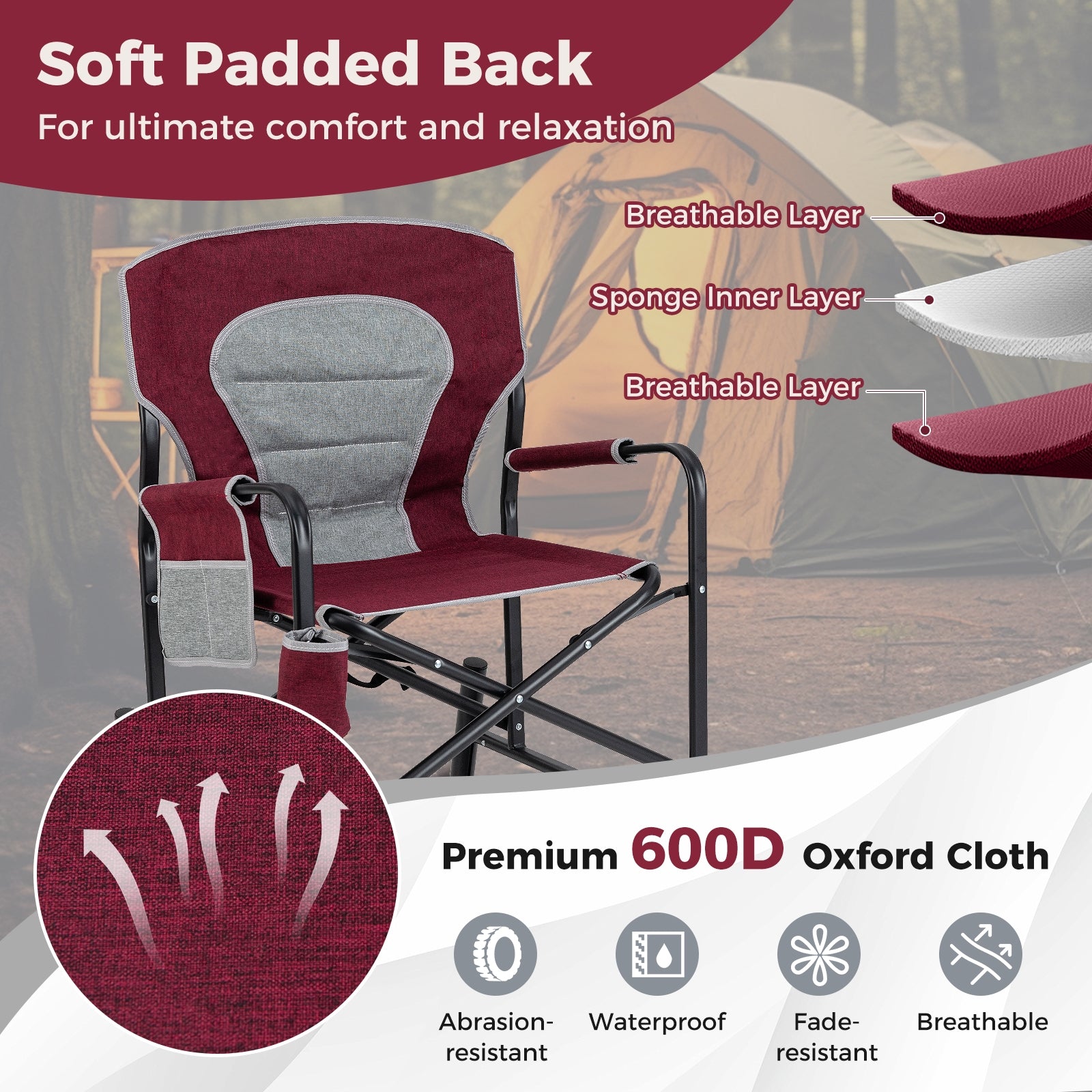 Outdoor Rocker Camping Chair with Dual Springs and Padded Back, Red Camping Furniture at Gallery Canada