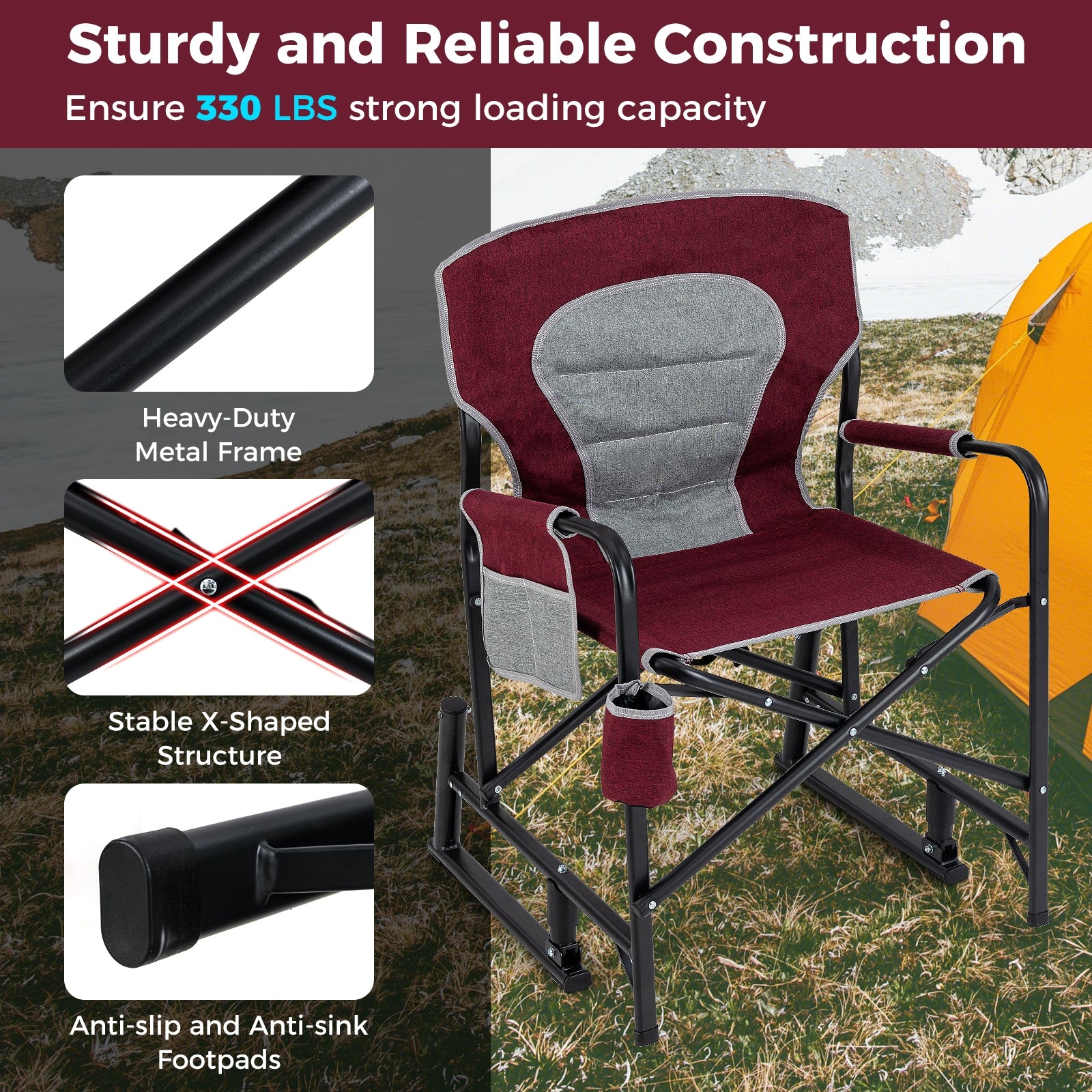 Outdoor Rocker Camping Chair with Dual Springs and Padded Back, Red Camping Furniture at Gallery Canada