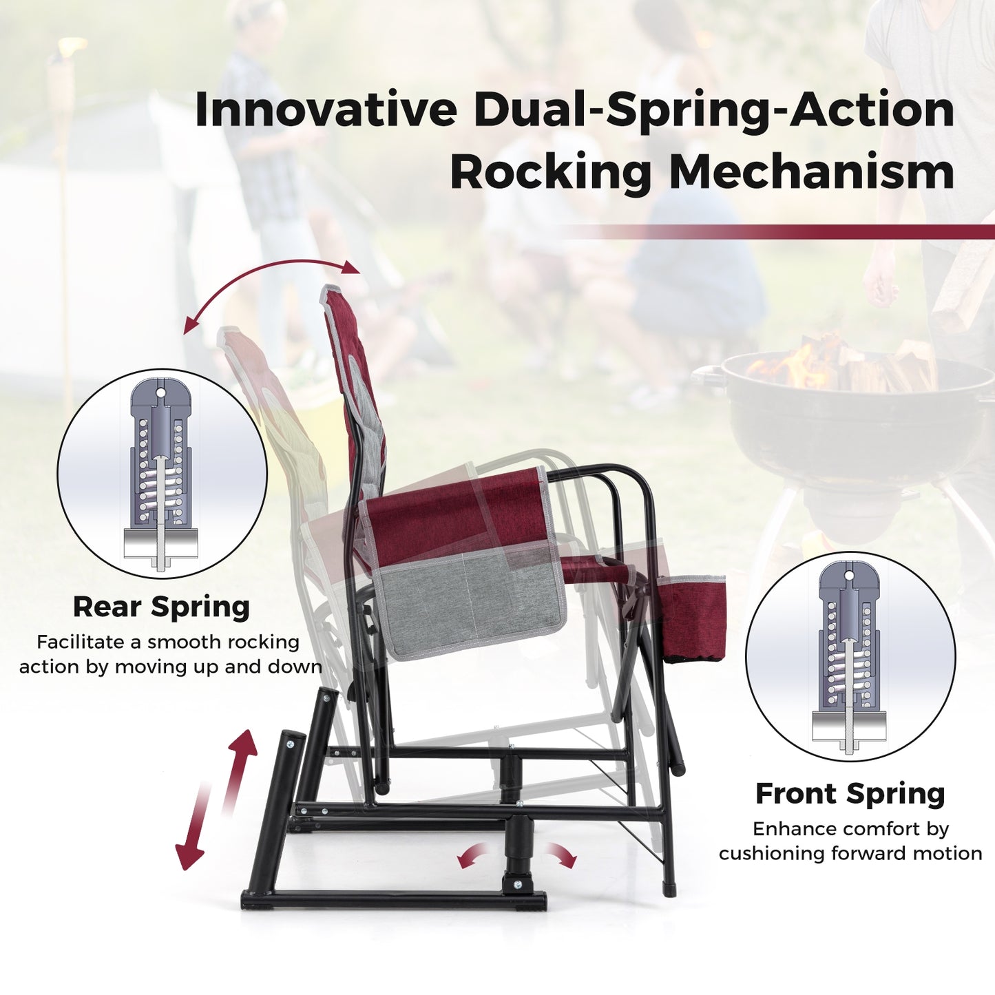 Outdoor Rocker Camping Chair with Dual Springs and Padded Back, Red Camping Furniture at Gallery Canada