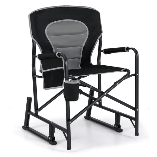 Outdoor Rocker Camping Chair with Dual Springs and Padded Back, Black