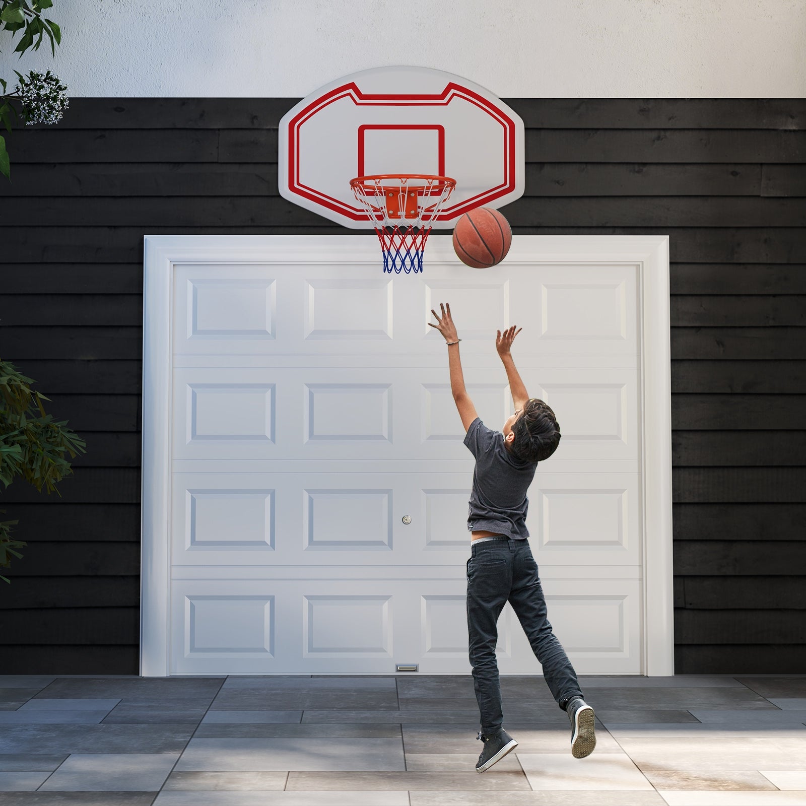 Large Wall Mounted Basketball Hoop with Shatter-proof Backboard, Red & White Sport Equipments at Gallery Canada