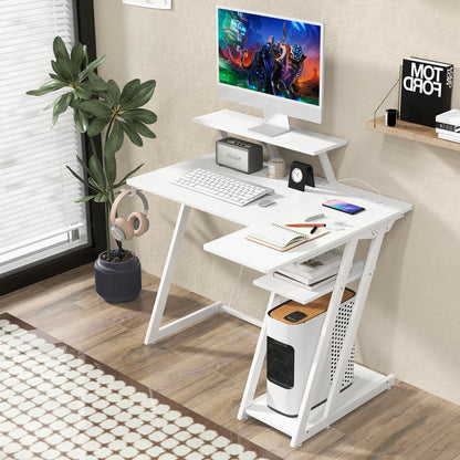 L Shaped Gaming Desk with Outlets and USB Ports, White Computer Desks   at Gallery Canada