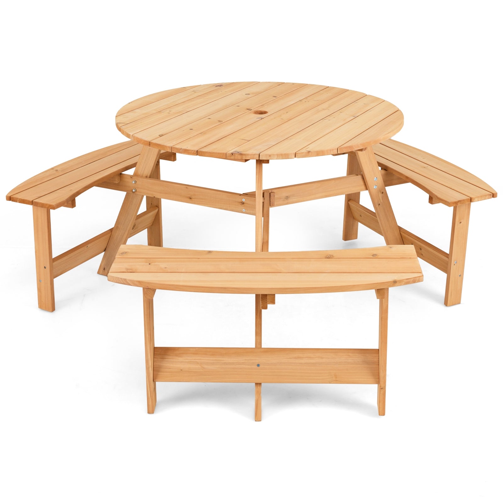 Kids Outdoor Wooden Picnic Table and Bench Set with Umbrella Hole, Natural Picnic Tables Natural at Gallery Canada