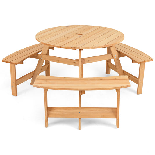 Kids Outdoor Wooden Picnic Table and Bench Set with Umbrella Hole, Natural Picnic Tables Natural at Gallery Canada