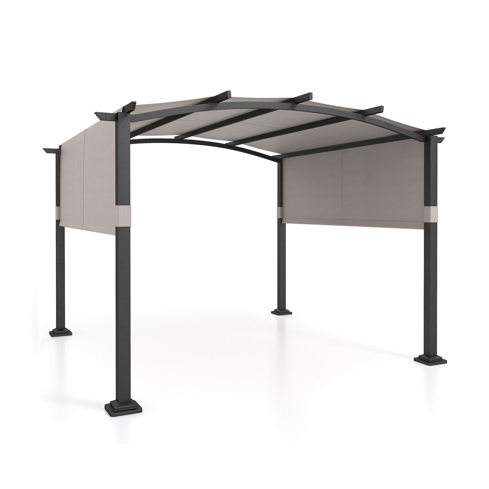 10 x 10 ft Outdoor Pergola Modern Arched Patio Garden Shelter with Retractable Sunshade Canopy, Gray Gazebos Gray  at Gallery Canada