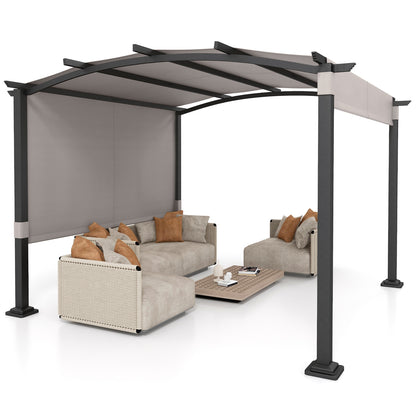 10 x 10 ft Outdoor Pergola Modern Arched Patio Garden Shelter with Retractable Sunshade Canopy, Gray Gazebos   at Gallery Canada