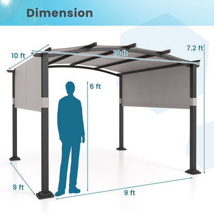 10 x 10 ft Outdoor Pergola Modern Arched Patio Garden Shelter with Retractable Sunshade Canopy, Gray Gazebos   at Gallery Canada