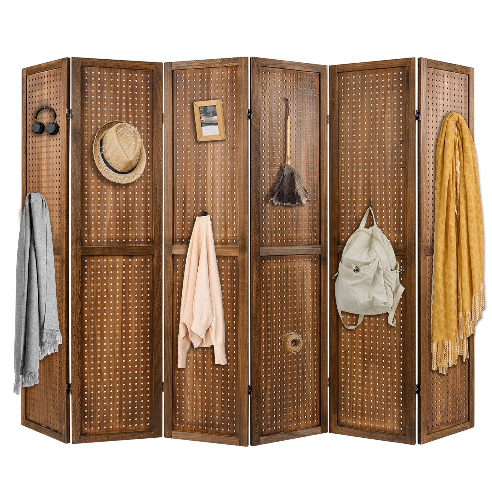 Pegboard Display with 360° Metal Hinges and Solid Wood Frame-6 Panel Room Dividers Options at Gallery Canada